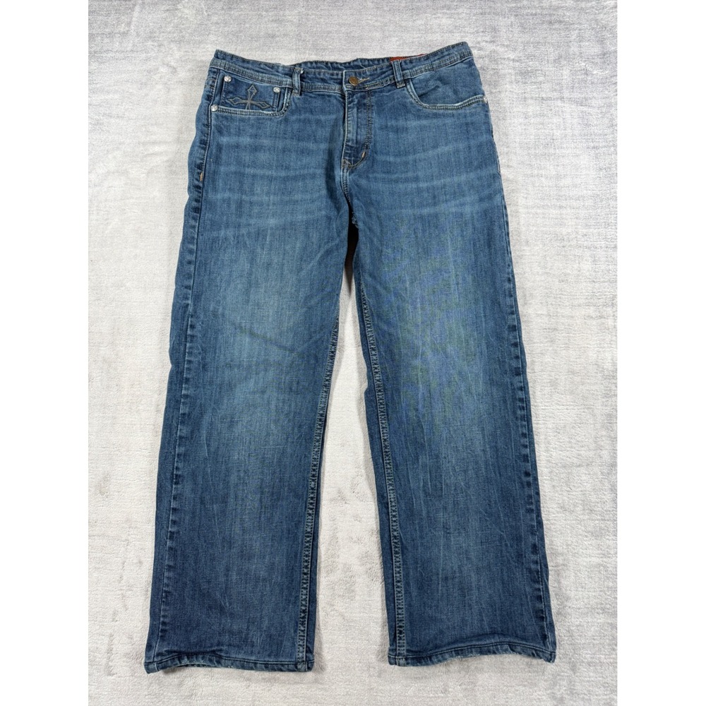 Rock Revival Jeans Mens 36 Blue Chris J Straight Fit Embroidered Cross Pockets